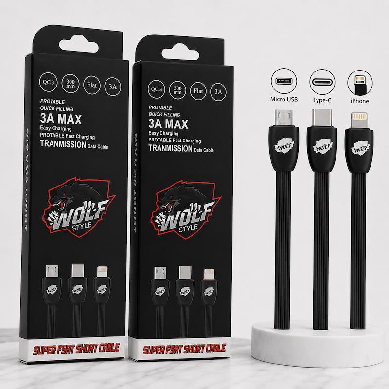 کابل شارژ پاوربانک Wolf Style 3A Usb-lightinig