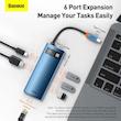 هاب ۶ پورت USB-C باسئوس مدل BS-OH100 با سه پورت USB 3.0، HDMI، LAN و PD