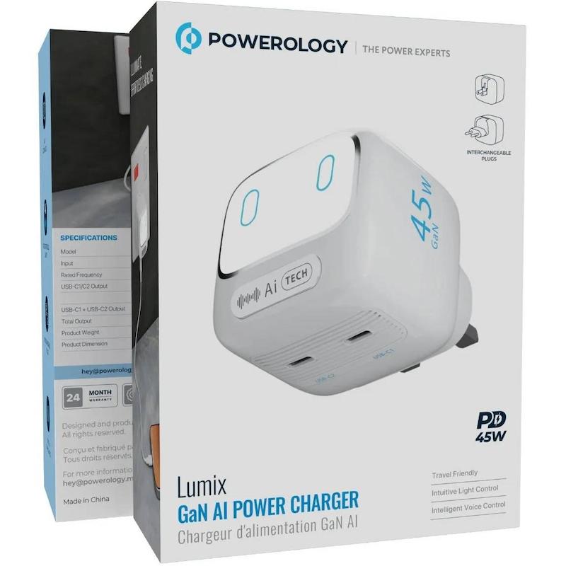 شارژر دیواری پاورولوژی مدل PWCUQC052WH با توان ۴۵ وات