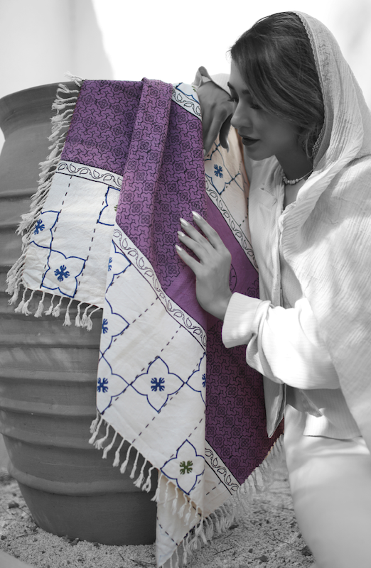 رومیزی قلمکار خورشیدانه کوک دوزی با دست