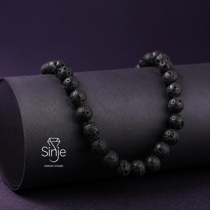 گردنبند مهره سنگ لاوا مات سایز 8 برند سینجه