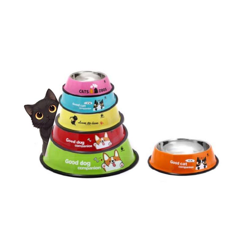 ظرف آب و غذا مدل استیل رنگی طرح دار (سگ و گربه)