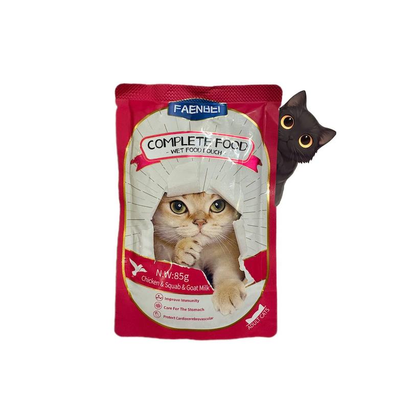 پوچ گربه فنبی طعم مرغ و کبوتر و شیر بز 85 گرم