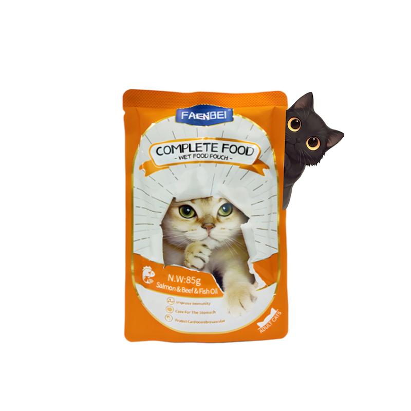پوچ گربه فنبی طعم ماهی سالمون و گوشت و روغن ماهی 85 گرم