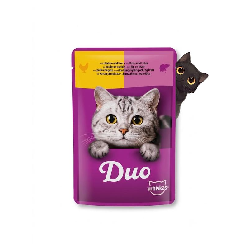 پوچ گربه ویسکاس مدل Duo طعم‌ مرغ و‌ جگر 85گرم