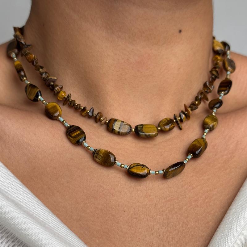 گردنبند سنگ چشم ببر (تك رج)