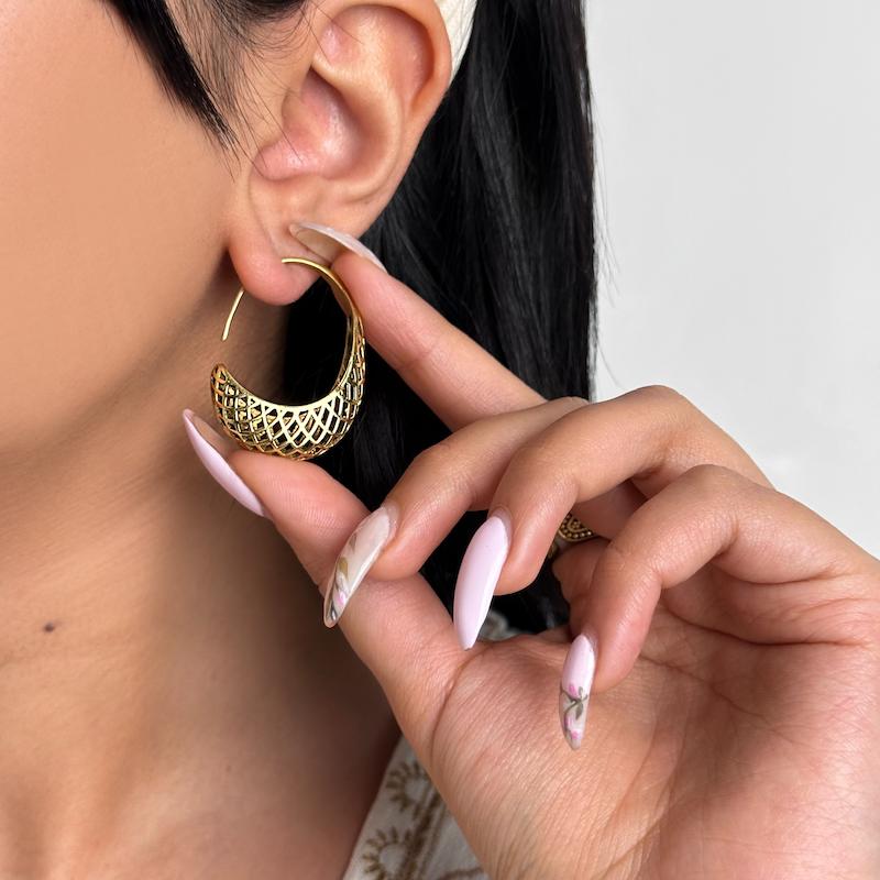 گوشواره حصيرى برنج و برنج آبكارى نقره