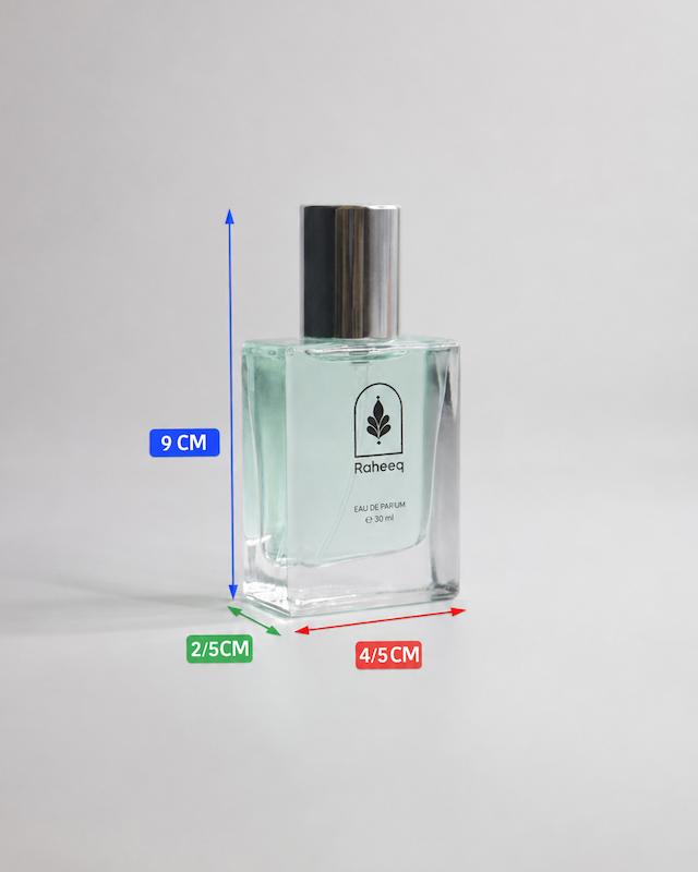 ابعاد شیشه ۳۰ میل عطر مردانه رحیق مدل ۱۴۰۴