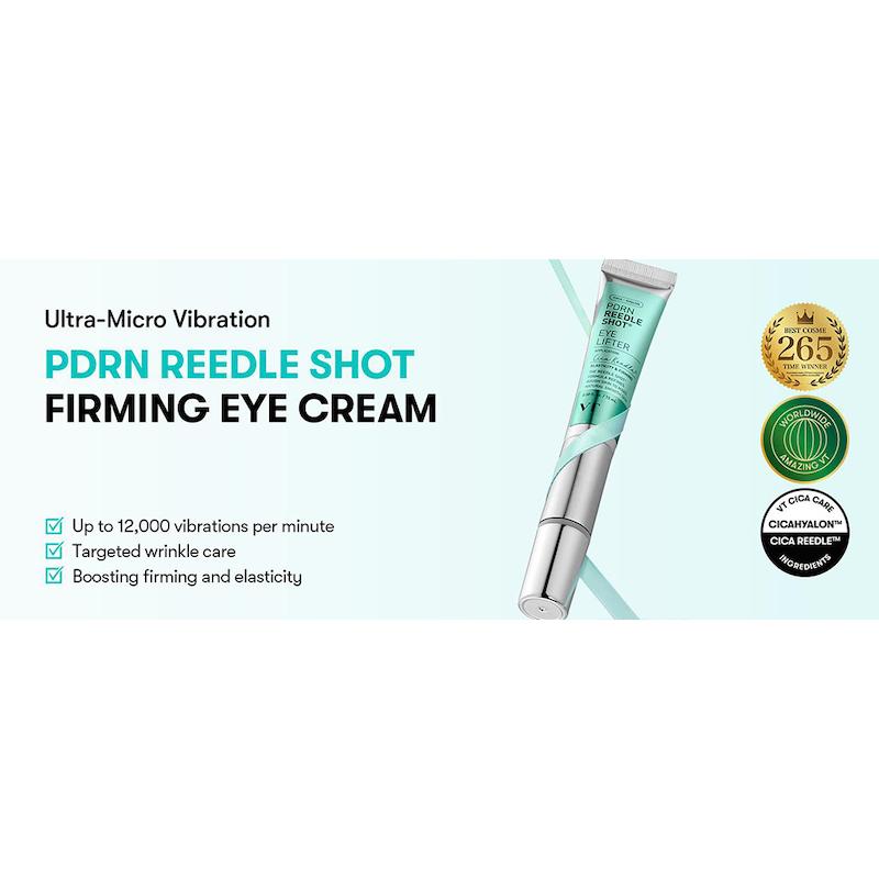 دور چشم ویبره دار PDRN وی تی کازمتیک آبرسان، ترمیم کننده، روشن کننده و جوانساز پوست | VT Cosmetics PDRN Reedle Shot Eye Lifter