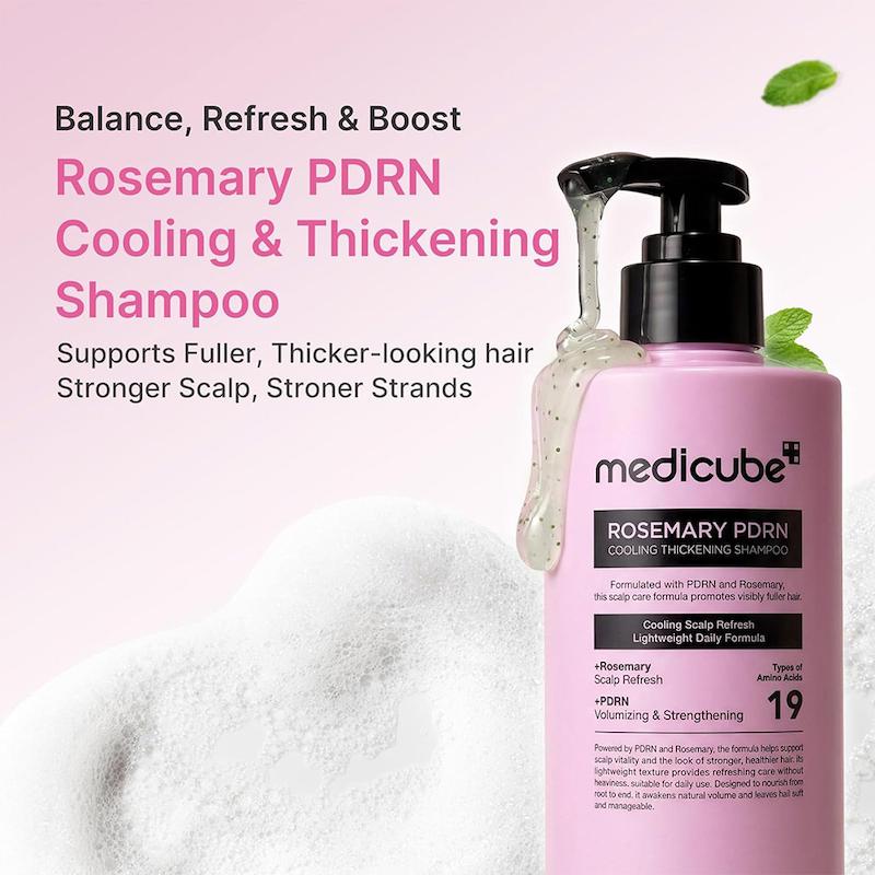 شامپو خنک‌کننده و حجم‌دهنده رزماری و PDRN مدی کیوب | Medicube Rosemary PDRN Cooling Thickening Shampoo