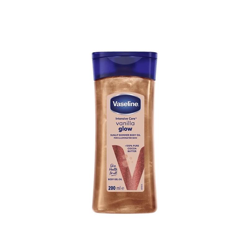 ژل روغن بدن شاین‌دار سان‌لایت گلو وازلین با رایحه وانیل و کاکائو | Vaseline Glazed & Glisten Sunlit Glow Body Gel Oil Vanilla Cocoa