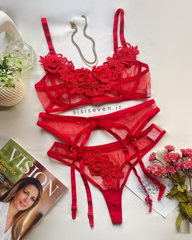 ست سه تیکه امبرونی قرمز 