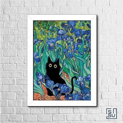 قاب عکس گربه در زنبق -  Cat in Irises