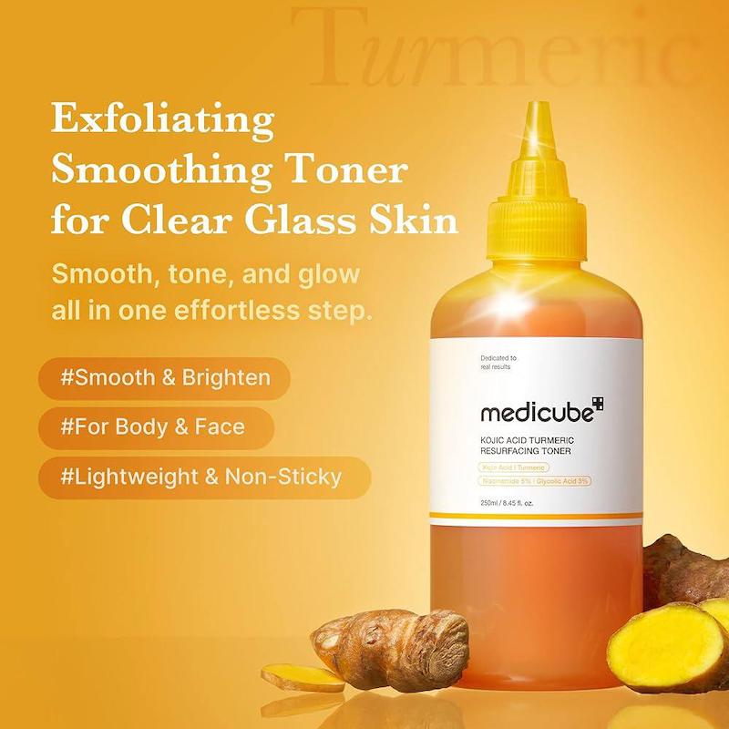 تونر ضدلک و روشن کننده صورت و بدن مدیکوب _medicube Kojic Acid Turmeric Smoothing Toner for Face & Body