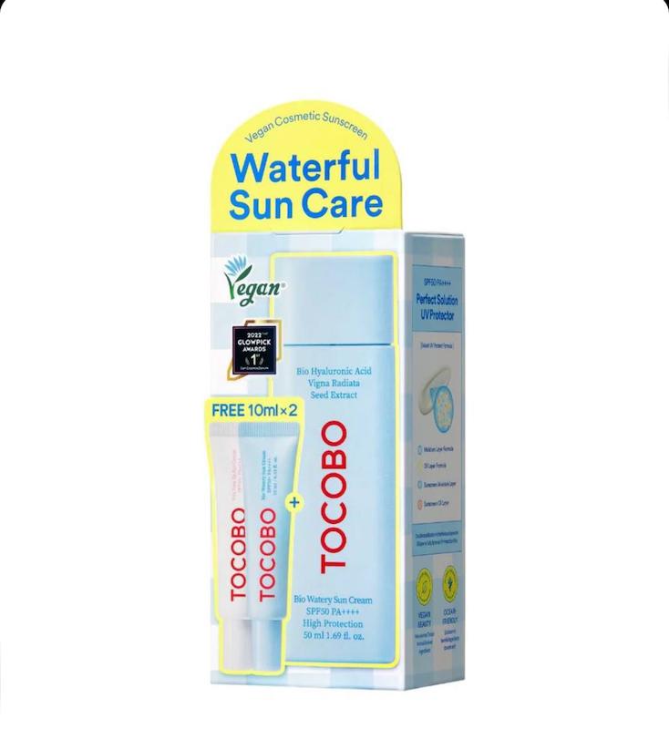  پک ضدآفتاب بیو واتری پنبه ای توکوبو – سبک، آبرسان و وگان   TOCOBO Bio Watery Sun Care Set– Vegan & Lightweight