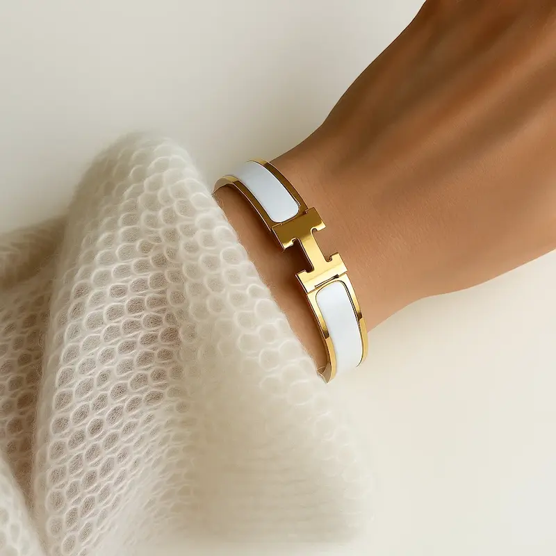 دستبند طلایی سفید هرمس