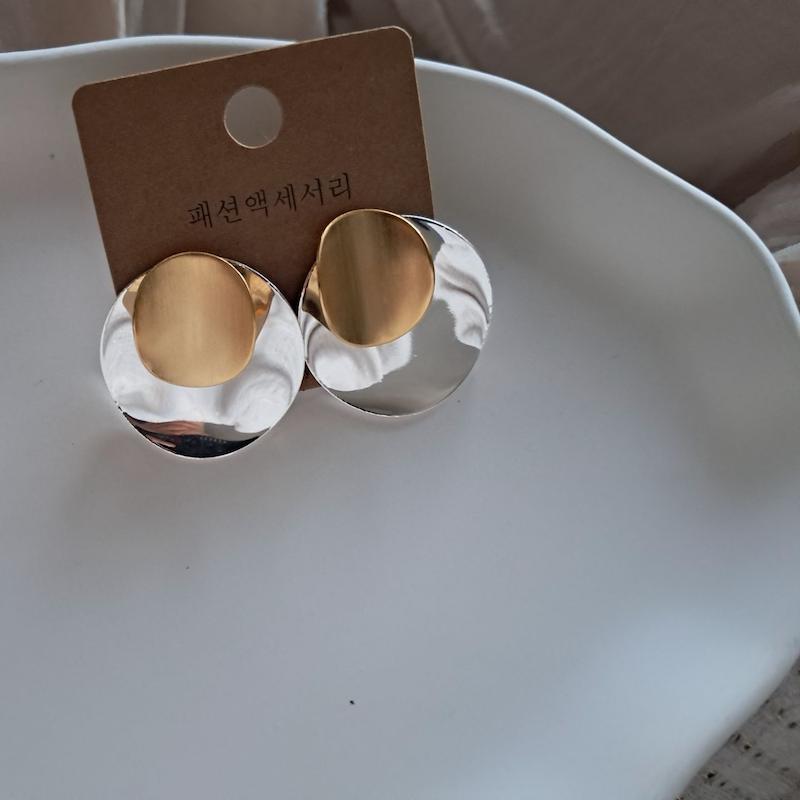 گوشواره طلایی نقره‌ای دوتکه فشن