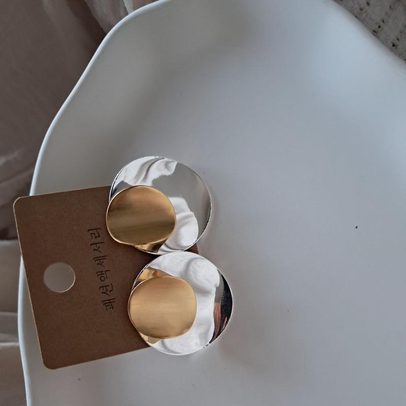 گوشواره طلایی نقره‌ای دوتکه فشن