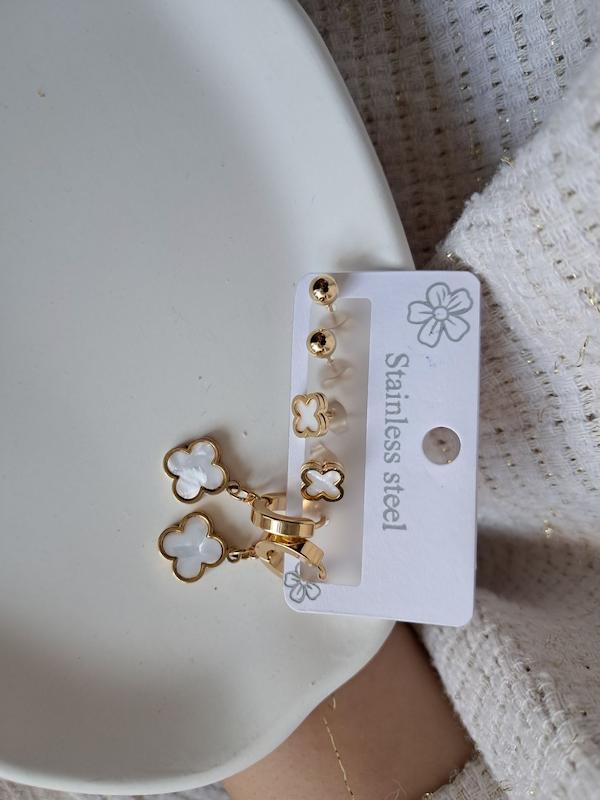  پک گوشواره  سفید ونکیلیف سه عددی استیل 