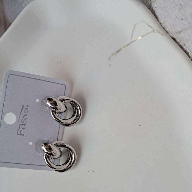 گوشواره نقره ای گرد دو حلقه  فشن