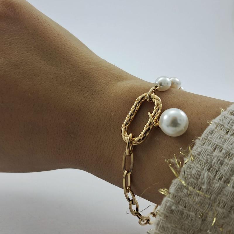 دستبند طلایی زنجیری مرواریدی ژوپینگ