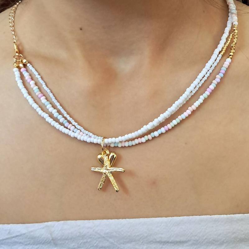 گردنبند مرواریدی ستاره دریایی و قلب 