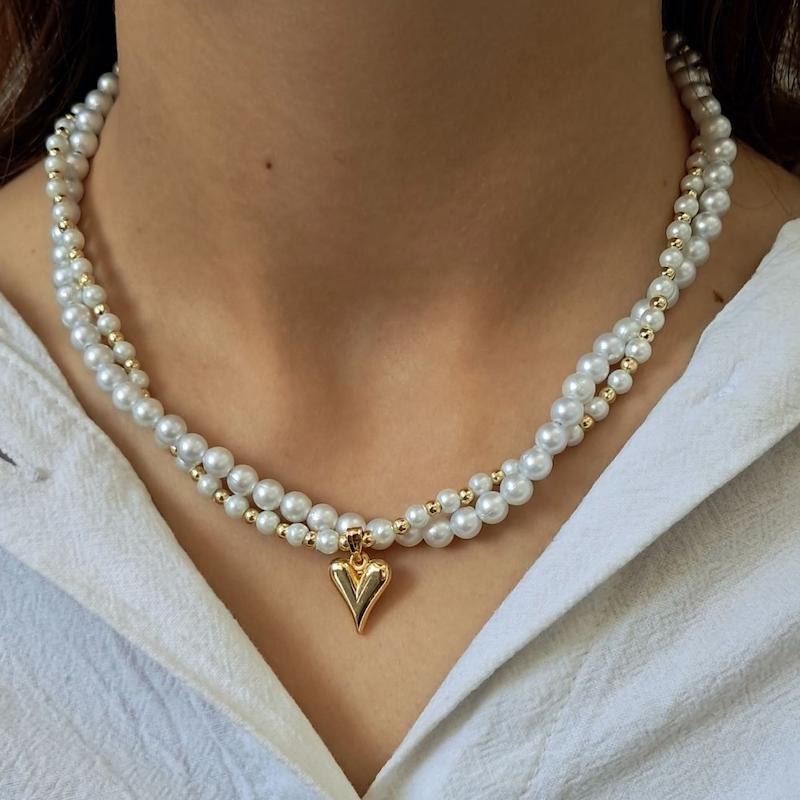 گردنبند مرواریدی دوقلو قلبی کد 1234