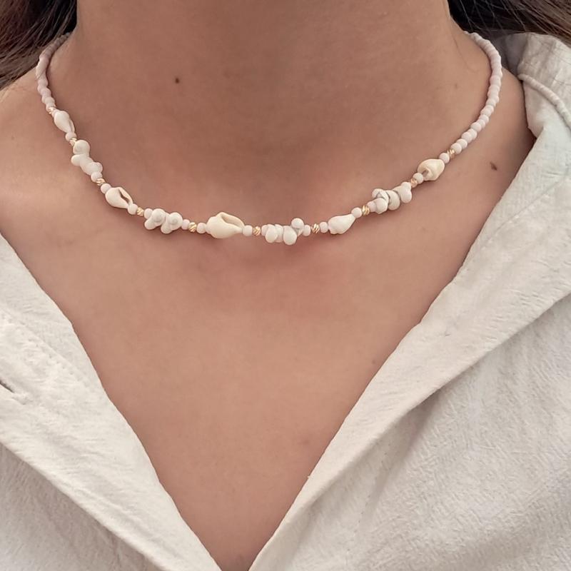 گردنبند صورتی پاستیلی  مرواریدی صدفی