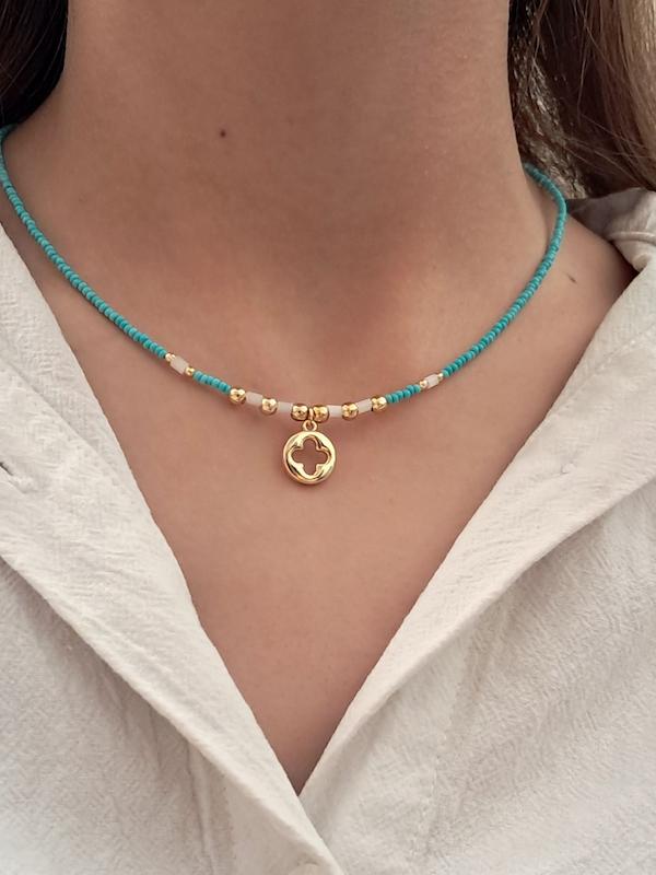 گردنبند آبی طلایی مرواریدی ونکیلیف 