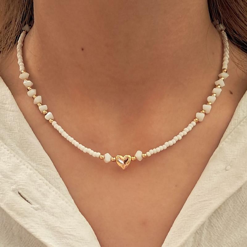 گردنبند سفید طلایی مرواریدی قلب