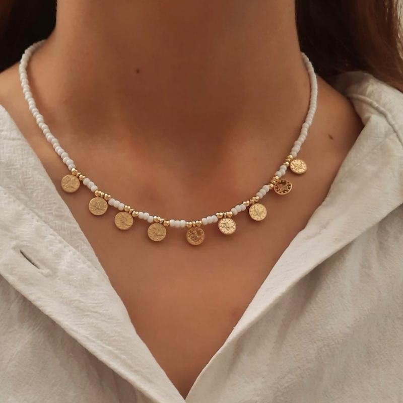 گردنبند سفید طلایی مرواریدی سکه ای 
