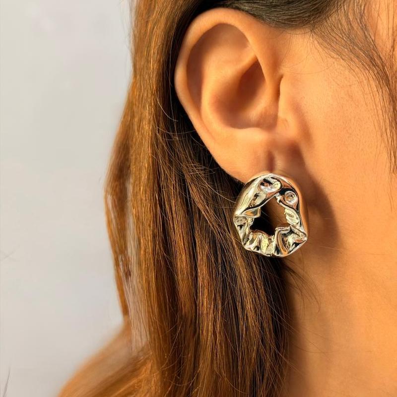 گوشواره نقره ای حلقه ای دفرمه استیل لانمو