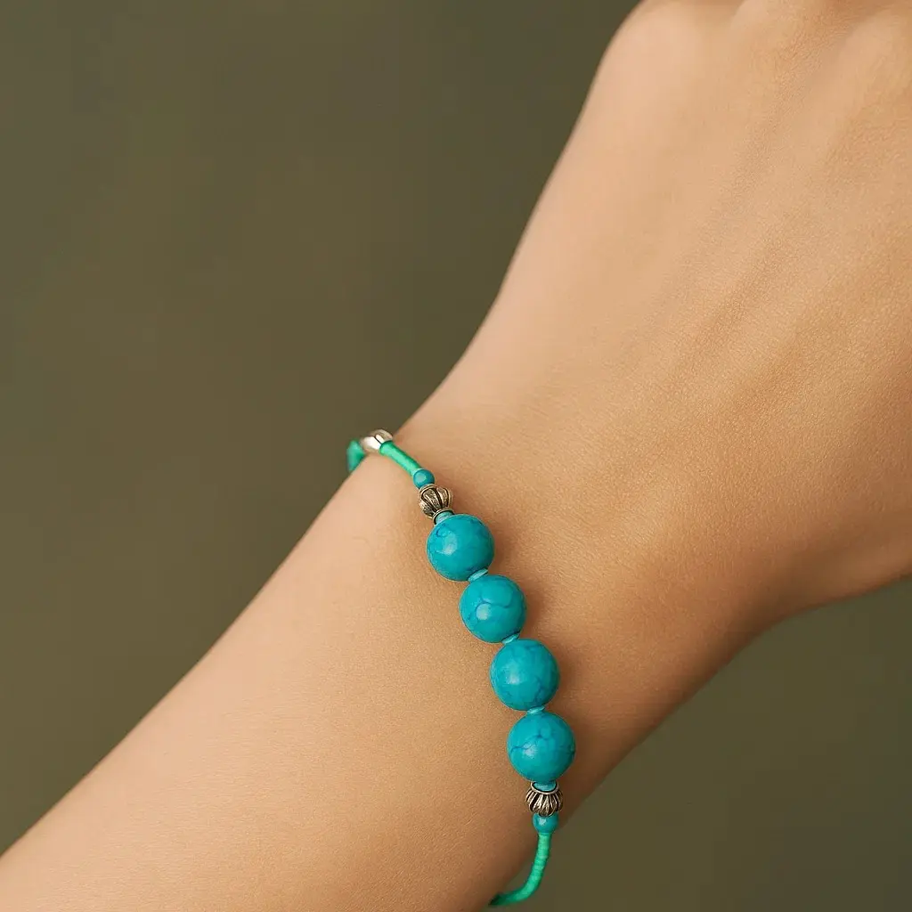 دستبند سنگ فیروزه‌ای گرد – اصالت و انرژی مثبت