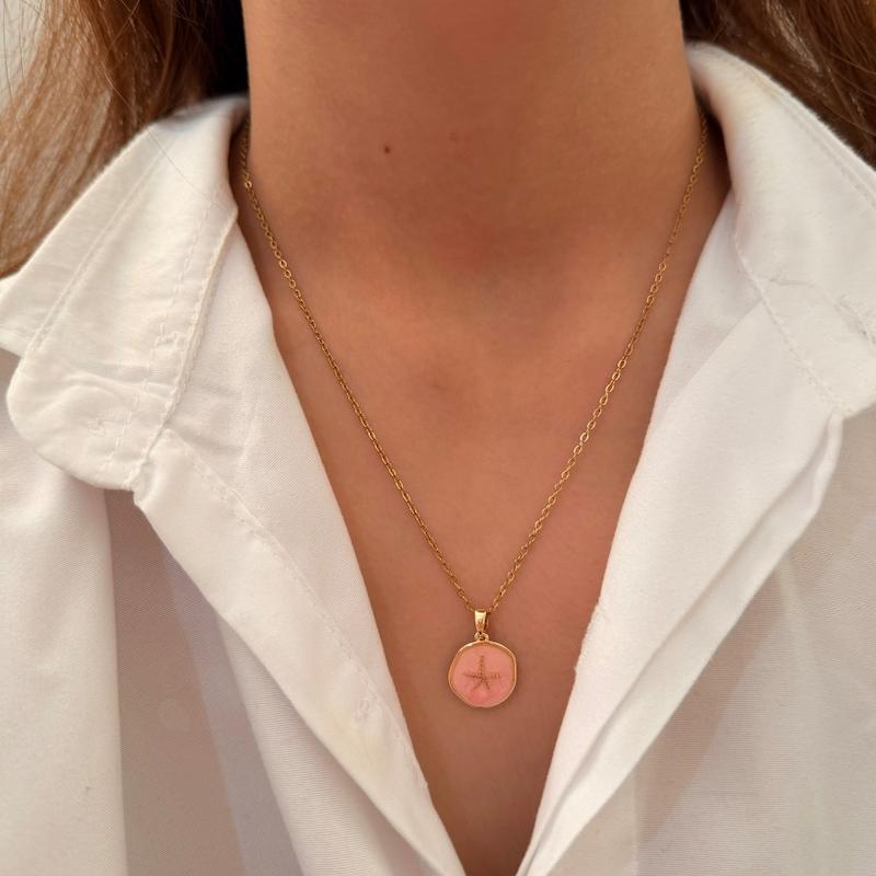 گردنبند سکه‌ای صورتی طرح ستاره دریایی کد GA00078