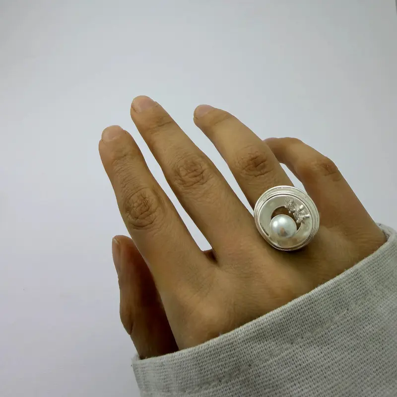 انگشتر نقره ای مرواریدی آسا فشن