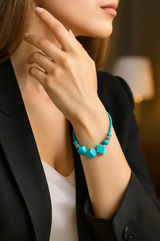 دستبند فیروزه‌ای چهار سنگ – ترکیبی از زیبایی و انرژی مثبت