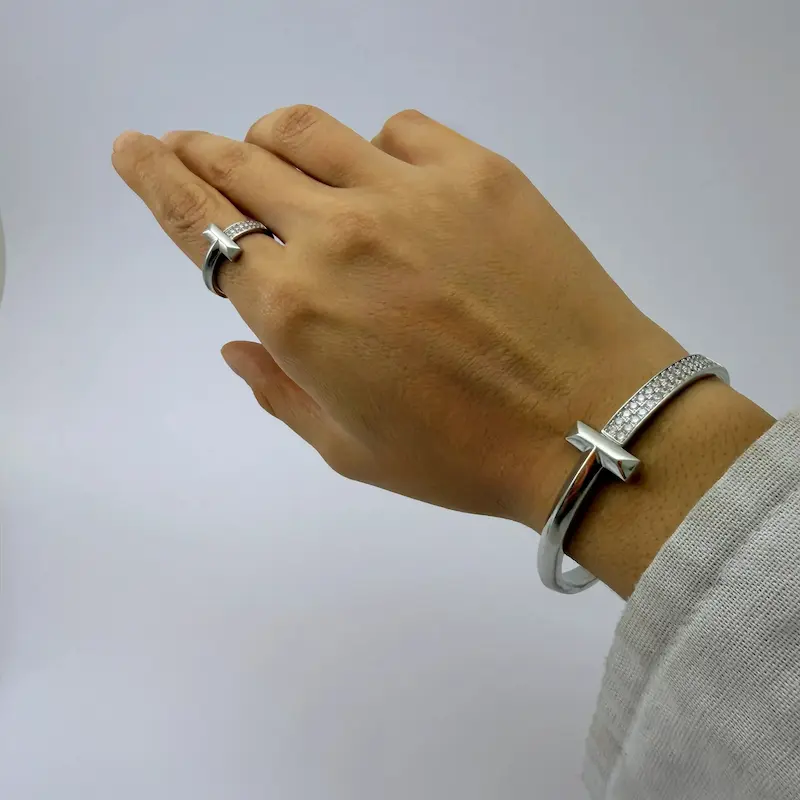 ست بنگل و انگشتر نقره‌ای آب کاری نقره فشن