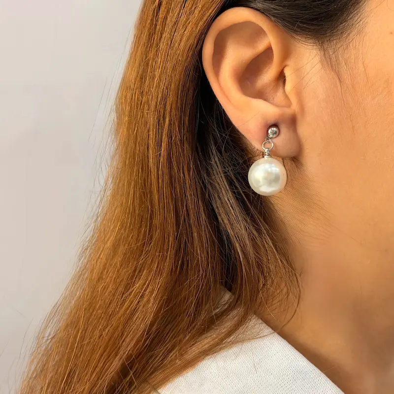 گوشواره نقره ای مرواریدی استیل میخ نقره فشن