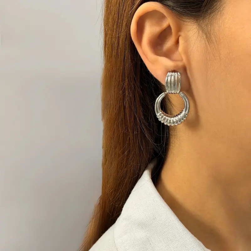 گوشواره طلایی حلقه ای استیل میخ نقره فشن