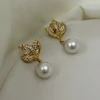 گوشواره طلایی مرواریدی استیل میخ نقره فشن 