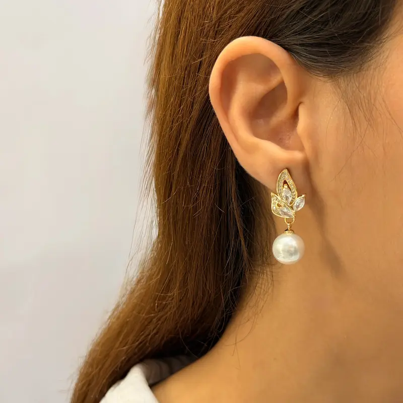 گوشواره طلایی مرواریدی استیل میخ نقره فشن