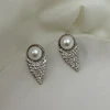 گوشواره نقره‌ای مرواریدی استیل میخ نقره فشن