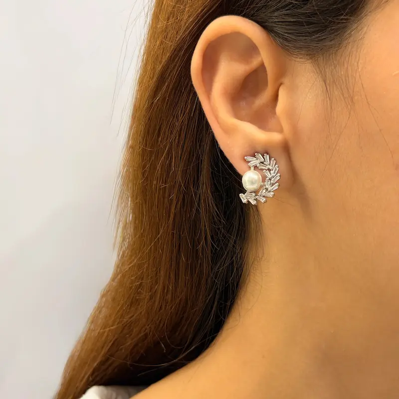 گوشواره نقره‌ای مرواریدی استیل میخ نقره فشن