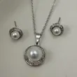 نیم ست گردنبند و گوشواره نقره ای مرواریدی استیل