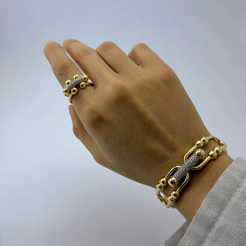 ست بنگل و انگشتر نقره‌ای آب کاری نقره تیفانی مستر