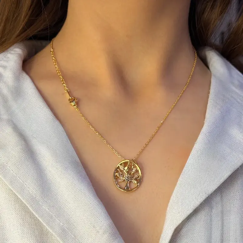 گردنبند طلایی استیل تری دیاموند کد GA00104