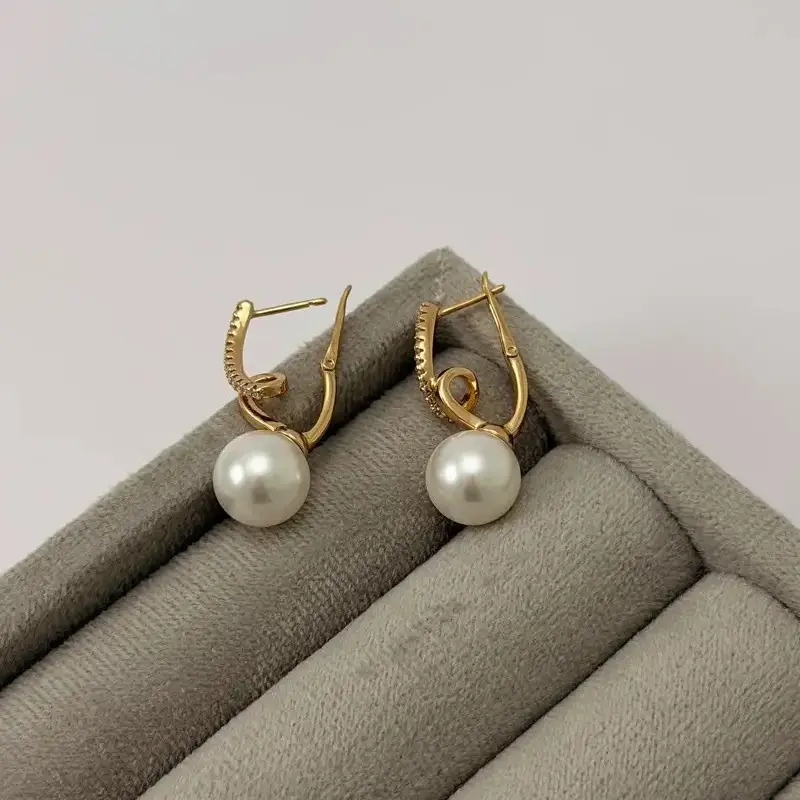 گوشواره طلایی مرواریدی ژوپینگ GO00178 Pearl Diamond