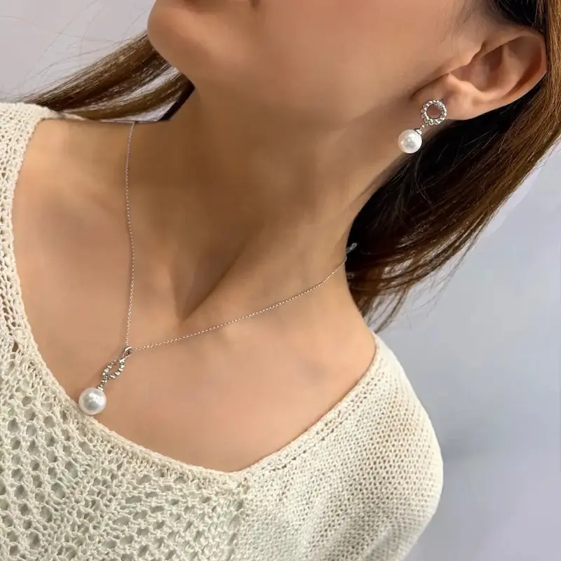 نیم ست گردنبند گوشواره نقره‌ای مرواریدی ژوپینگ GA00128 Pearl
