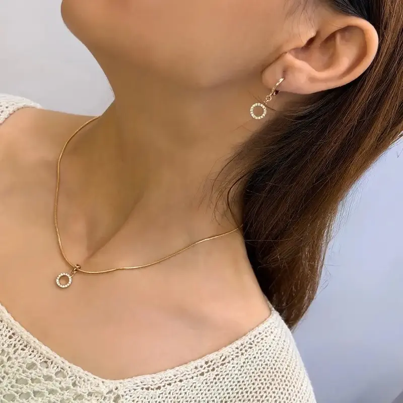نیم ست گردنبند گوشواره طلایی ژوپینگ GA00131 Micro Pave