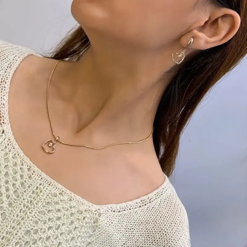 نیم ست گردنبند گوشواره طلایی قلبی ژوپینگ GA00132 Heart